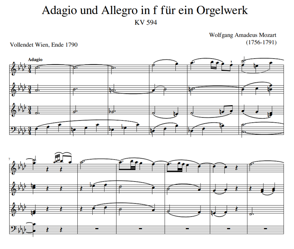 Adagio und Allegro in f für ein Orgelwerk KV 594